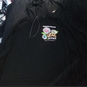 Black Hoodie with Floral Positivity Graphic
